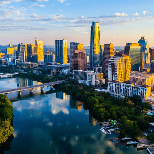 Austin, Texas City skyline overlooking the Colorado River
